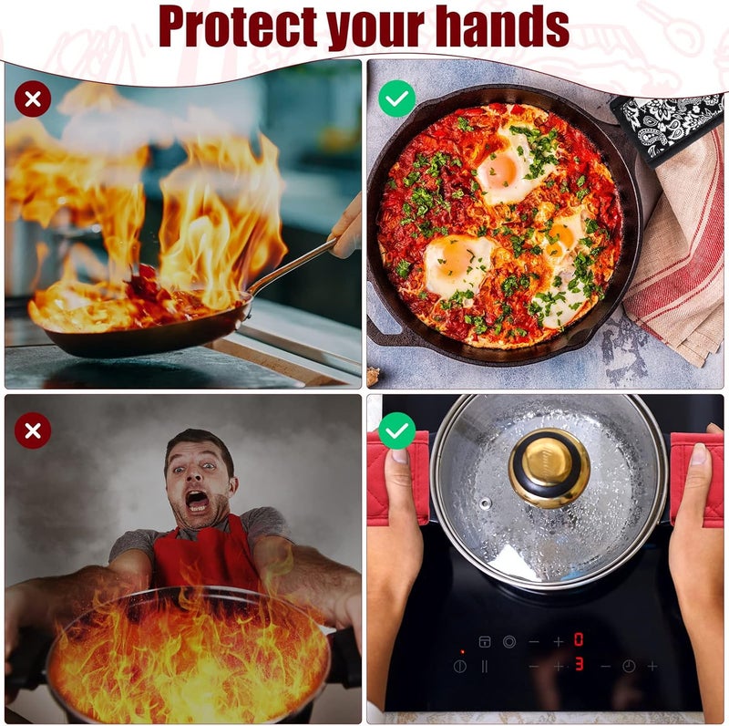 Geiserailie 8 Pieces Pan Handle Sleeve Heat Resistant Pot Sleeve Grip NonSlip Skillet Pot Holder Machine Washable Cast Iron Handle Cover Cotton Assist Holder 4 Styles 3 x 6 InchRetro Style - Image 4