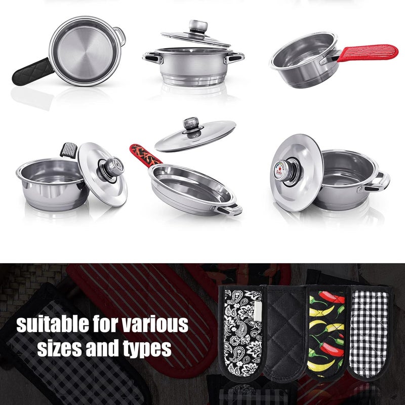 Geiserailie 8 Pieces Pan Handle Sleeve Heat Resistant Pot Sleeve Grip NonSlip Skillet Pot Holder Machine Washable Cast Iron Handle Cover Cotton Assist Holder 4 Styles 3 x 6 InchRetro Style - Image 3