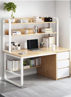 AIWANTO Desk with 2 Storage Shelves and Large 3 Drawers PC Multifunctional Home Office Modern Laptop Sturdy Shelves Simple Stylish Workstation Study Table 140x148x50cm  - Image 1