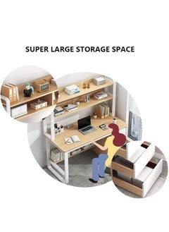 AIWANTO Desk with 2 Storage Shelves and Large 3 Drawers PC Multifunctional Home Office Modern Laptop Sturdy Shelves Simple Stylish Workstation Study Table 140x148x50cm  - Image 3