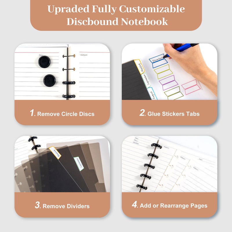 Yoment Discbound Notebook Customizable Spiral Journal Refillable 5 Subject Notebook with Removable Pages 120 Wide Ruled Disc Planner with 6 Binder Dividers & 16 Tabs for Work Meeting School - Image 2