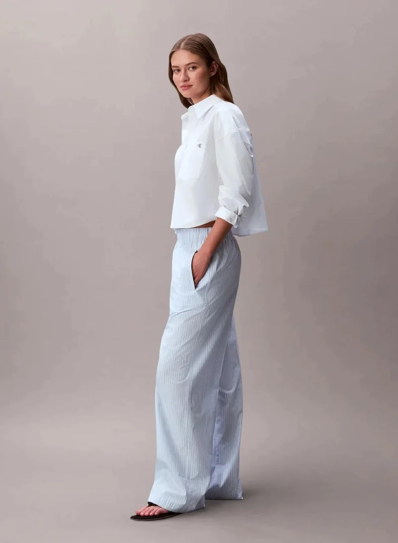 Calvin Klein Breezy Blue 3 Color Refined Stripe Poplin Elasticated Waist Trousers for Women | Best Price UAE