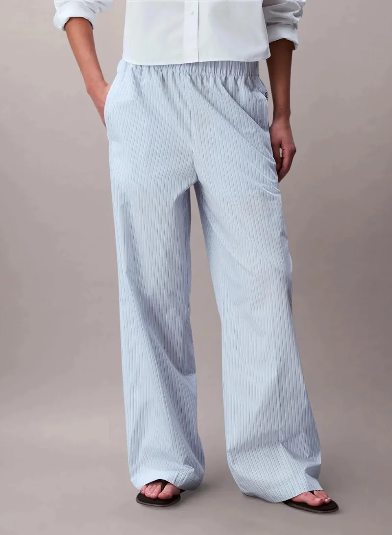 Calvin Klein Breezy Blue 3 Color Refined Stripe Poplin Elasticated Waist Trousers for Women | Best Price UAE
