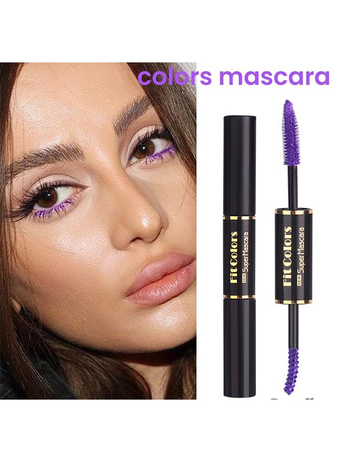 Fit Colors ماسكارا ملونة مزدوجة الرأس - ماسكارا من ألياف الحرير مع فرشاة مشط رمش قابلة للطي ، وصلات رموش ماسكارا سائلة ملونة ، مقاومة للماء ، مقاومة للعرق ، غير متفتحة ، طويلة ومتعددة الألوان قاعدة # 02 أرجواني  - Image 1