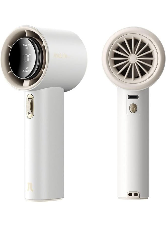 JISULIFE Portable Handheld Fan, Mini USB Rechargeable Fan [12H Max Cooling Time], Personal Makeup/Eyelash Fan, Handheld Fan with Smart LED Digital Display 100Speed Personal Fan for Women Men Travel Camping Outdoor WHITE - Image 1