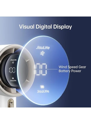 JISULIFE Portable Handheld Fan, Mini USB Rechargeable Fan [12H Max Cooling Time], Personal Makeup/Eyelash Fan, Handheld Fan with Smart LED Digital Display 100Speed Personal Fan for Women Men Travel Camping Outdoor WHITE - view 2