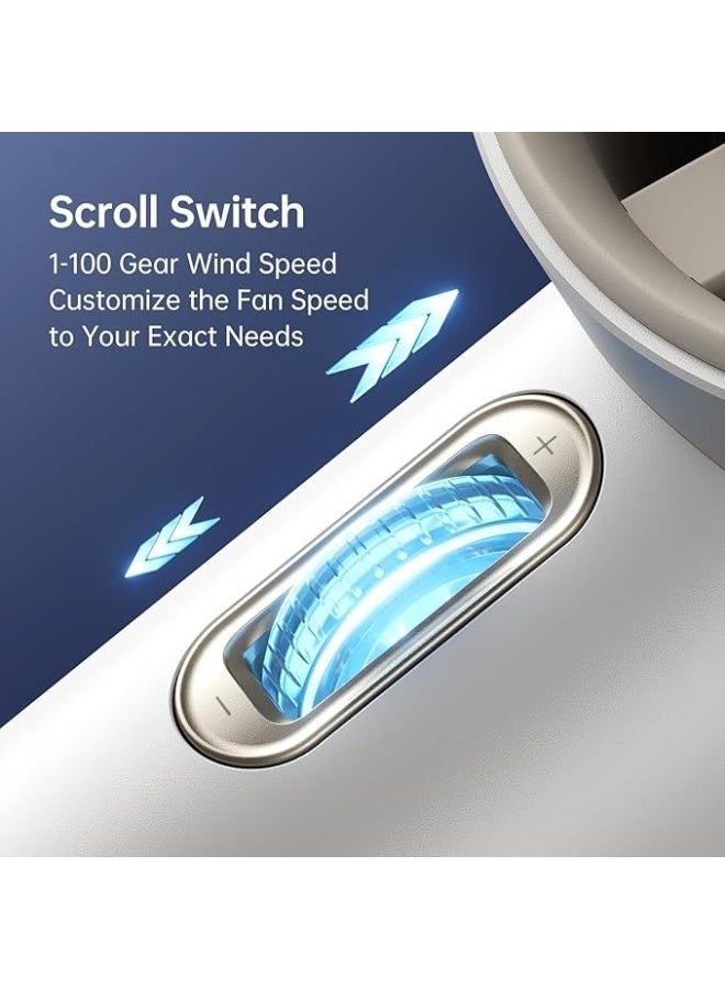 JISULIFE Portable Handheld Fan, Mini USB Rechargeable Fan [12H Max Cooling Time], Personal Makeup/Eyelash Fan, Handheld Fan with Smart LED Digital Display 100Speed Personal Fan for Women Men Travel Camping Outdoor WHITE - Image 4