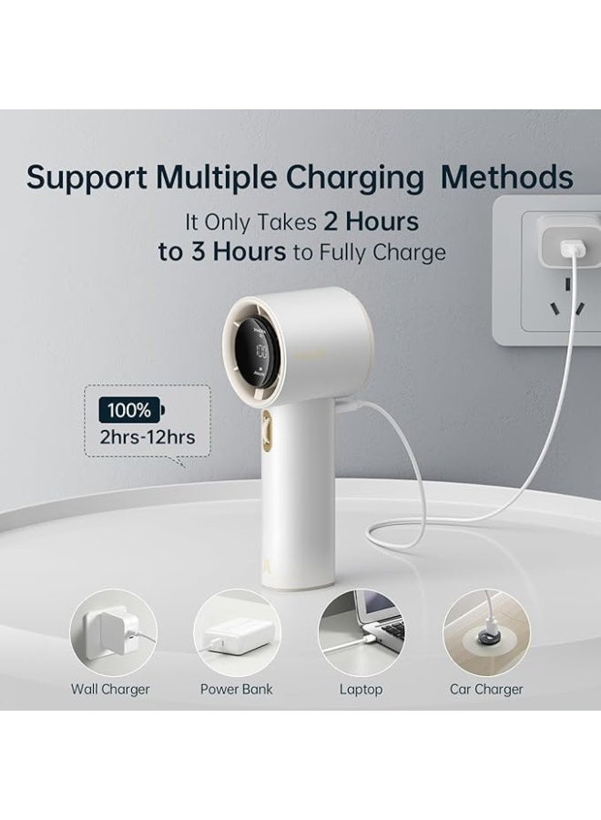 JISULIFE Portable Handheld Fan, Mini USB Rechargeable Fan [12H Max Cooling Time], Personal Makeup/Eyelash Fan, Handheld Fan with Smart LED Digital Display 100Speed Personal Fan for Women Men Travel Camping Outdoor WHITE - Image 5