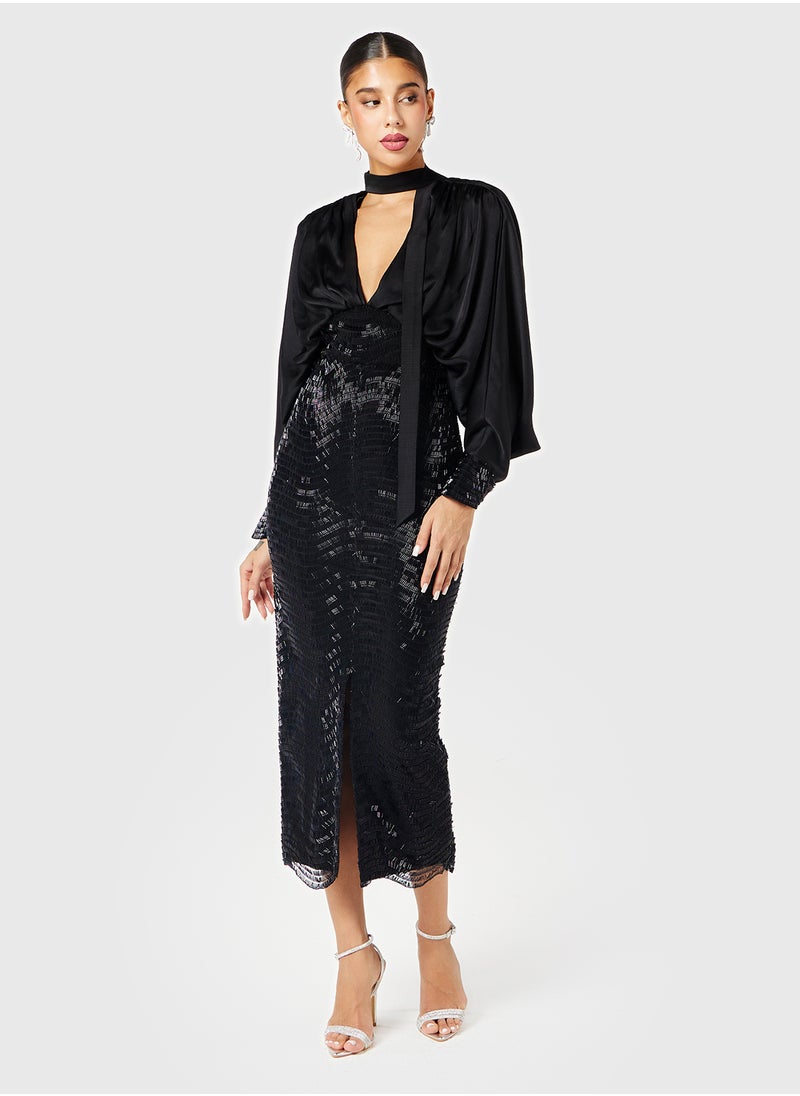 Threadz by Ajooni - Oversized Top Sequin Embellished  Skirt Dress - Image 1
