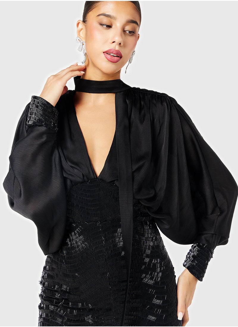 Threadz by Ajooni - Oversized Top Sequin Embellished  Skirt Dress - Image 1