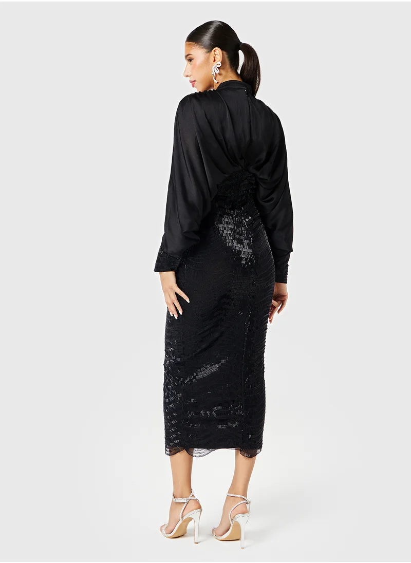 ثريدز باي اجوني Oversized Top Sequin Embellished  Skirt Dress