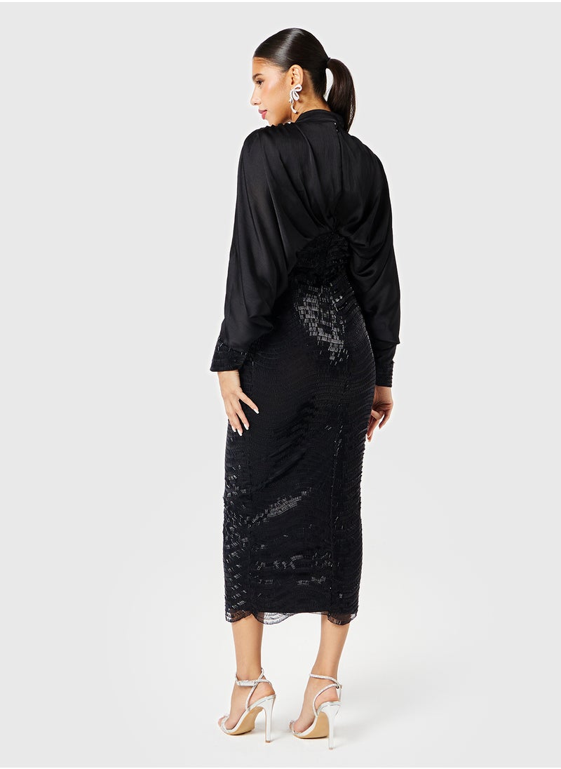 Threadz by Ajooni - Oversized Top Sequin Embellished  Skirt Dress - Image 1