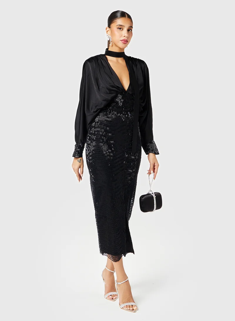 Threadz by Ajooni Sequin Bodice Midi Dress