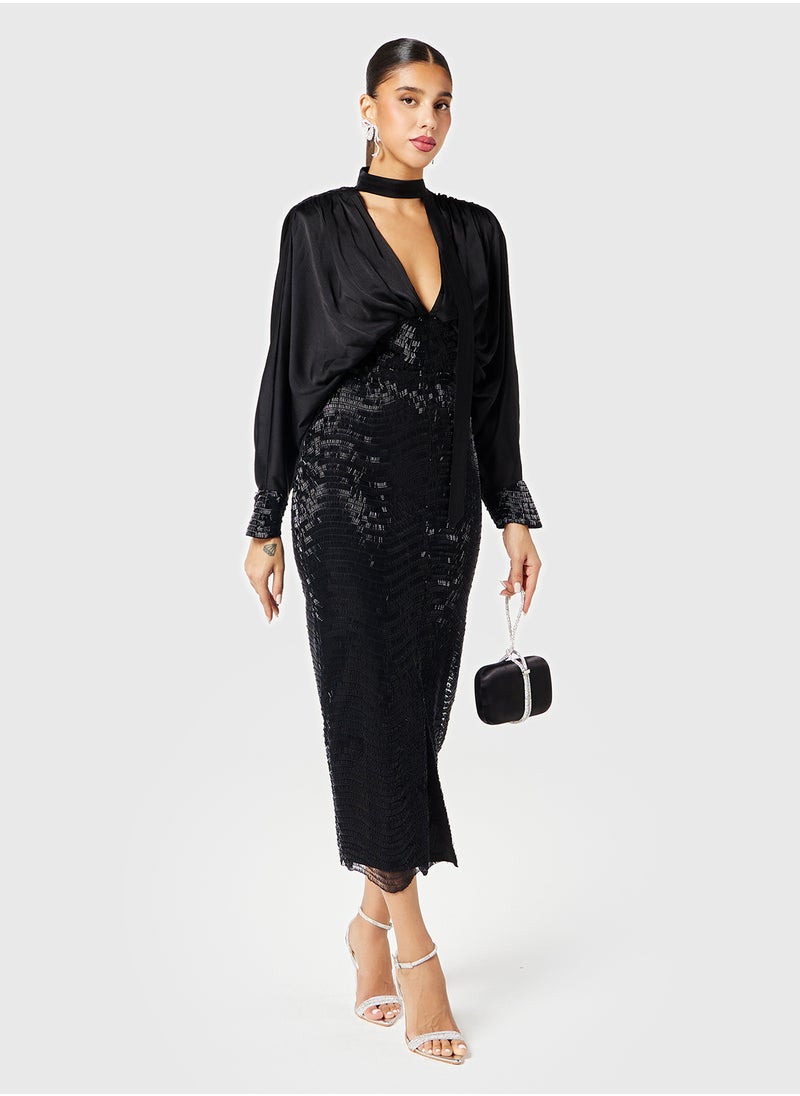 Threadz by Ajooni - Oversized Top Sequin Embellished  Skirt Dress - Image 1