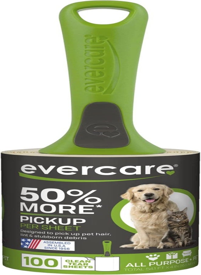 Evercare All Purpose Pet Hair Lint Roller, 100 Sheets - Reusable Sticky Roller for Pet Hair, Cat & Dog Hair Remover, Lint Remover, Pet Hair Remover for Furniture, Clothing & Cars - Image 1