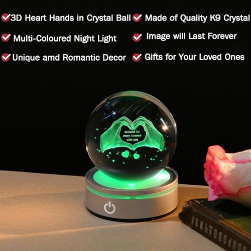IFOLAINA Mom Wife Friends Gifts Grateful Moment with You 3D Heart Crystal Ball for Valentine Day Anniversary Birthday Grateful Gifts Crystal Heart Hands Lamp - Image 5