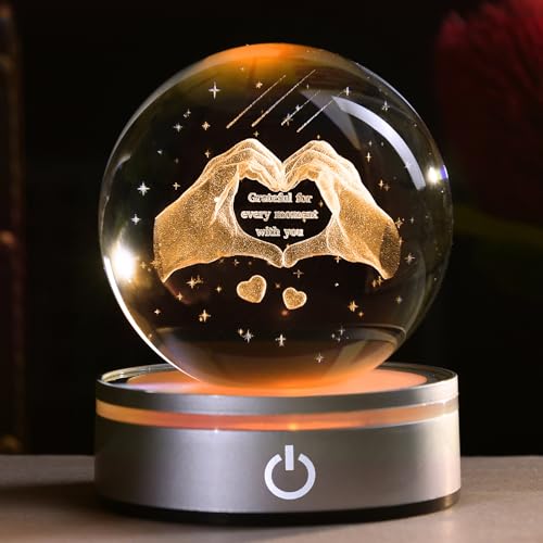 IFOLAINA Mom Wife Friends Gifts Grateful Moment with You 3D Heart Crystal Ball for Valentine Day Anniversary Birthday Grateful Gifts Crystal Heart Hands Lamp - Image 1