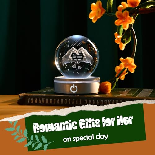 IFOLAINA Mom Wife Friends Gifts Grateful Moment with You 3D Heart Crystal Ball for Valentine Day Anniversary Birthday Grateful Gifts Crystal Heart Hands Lamp - Image 3