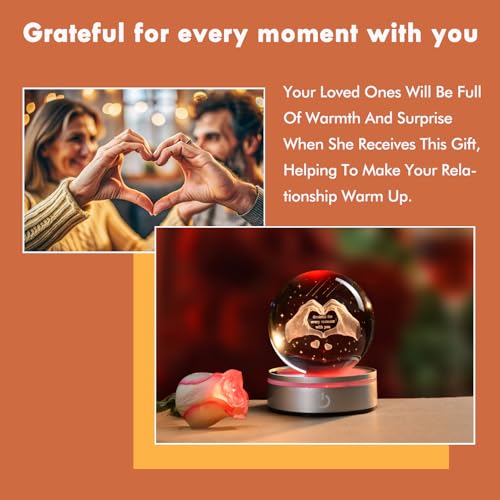 IFOLAINA Mom Wife Friends Gifts Grateful Moment with You 3D Heart Crystal Ball for Valentine Day Anniversary Birthday Grateful Gifts Crystal Heart Hands Lamp - Image 2