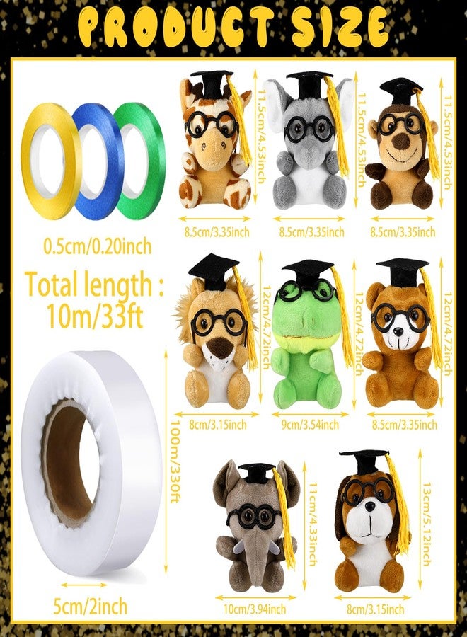 Glenmal 12 Pcs Graduation Stuffed Animal Candy Lei Making Kit Included 2 Inch x 110 yd Lei Bags 3 Rolls Ribbon 8 Animals Bulk 1 Roll Poly Tubing Class of 2025 Graduation Gift Kit - Image 3