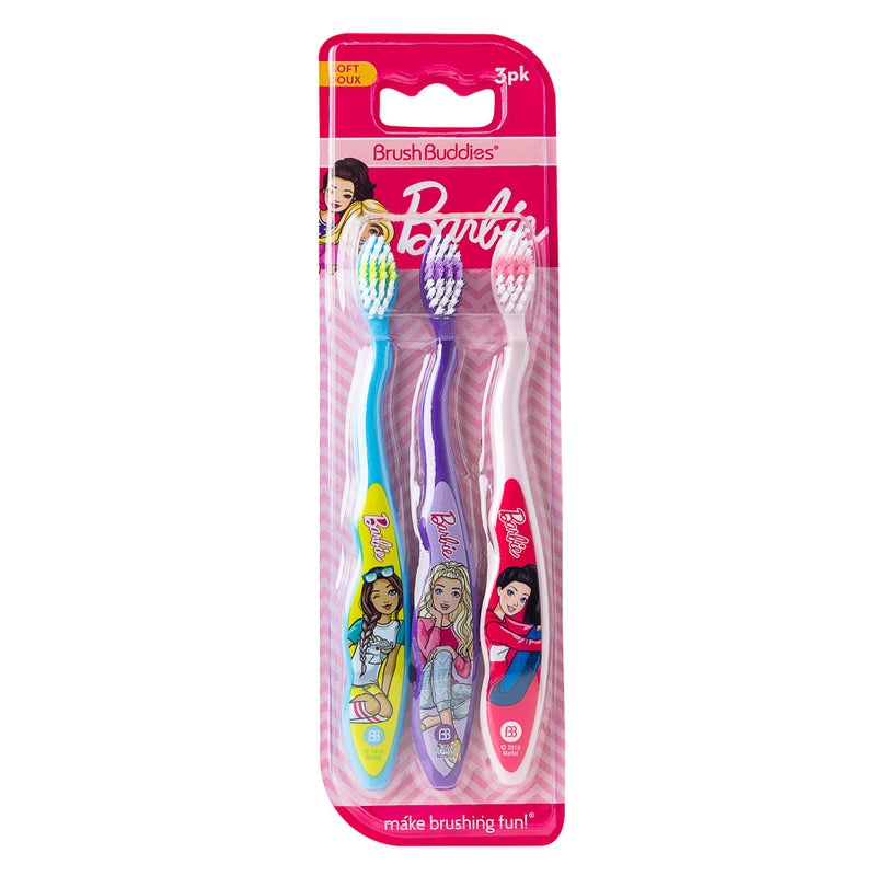 Brush Buddies 3 Pack Barbie Toothbrush for Kids, Children's Toothbrushes, Soft Bristle Toothbrushes for Kids - Image 1