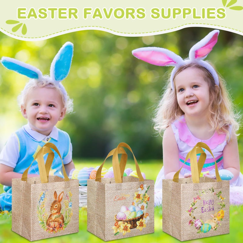 Sanwuta 24 Pcs Easter Gift Bags with Handles, Bulk Reusable Non-Woven Bunny Treat Bags, Easter Basket Party Favor Totes for Egg Hunt, Candy Gifts - Image 4