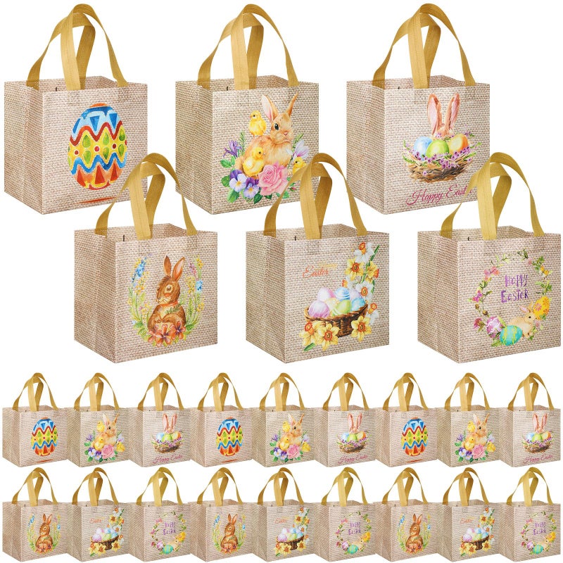 Sanwuta 24 Pcs Easter Gift Bags with Handles, Bulk Reusable Non-Woven Bunny Treat Bags, Easter Basket Party Favor Totes for Egg Hunt, Candy Gifts - Image 1