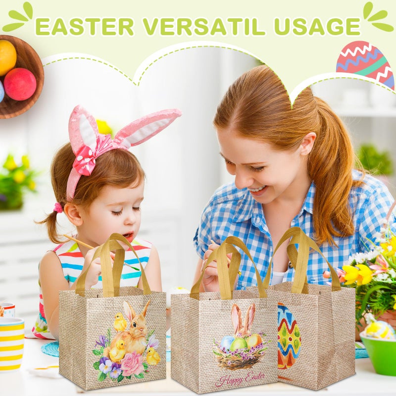 Sanwuta 24 Pcs Easter Gift Bags with Handles, Bulk Reusable Non-Woven Bunny Treat Bags, Easter Basket Party Favor Totes for Egg Hunt, Candy Gifts - Image 2