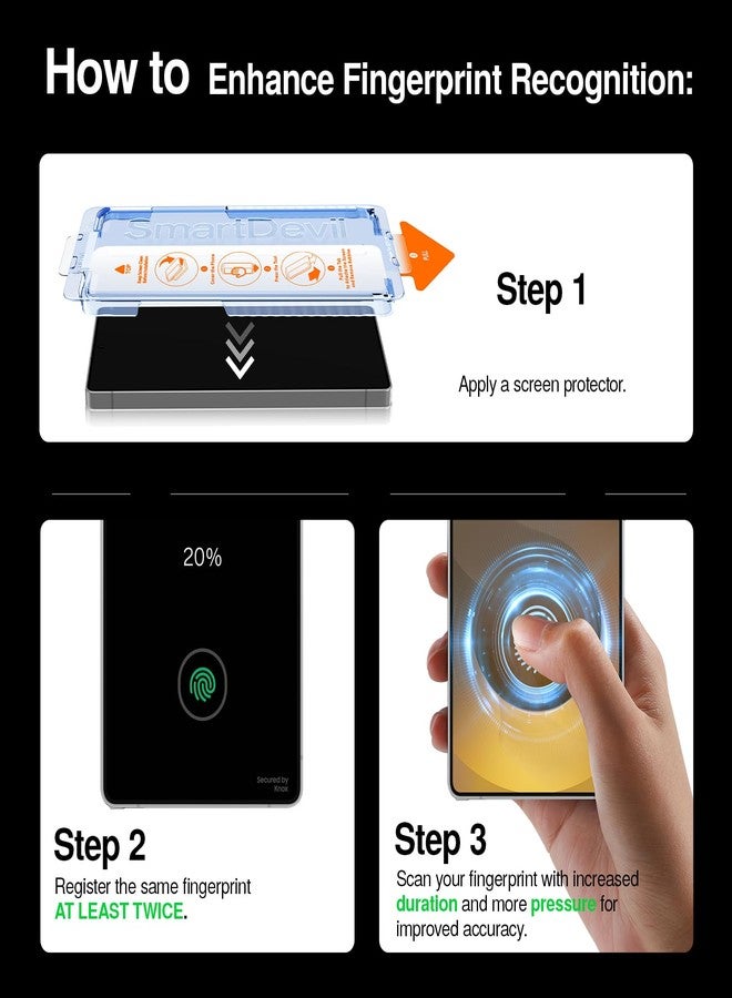 SMARTDEVIL [3 Pack for Samsung Galaxy S25 Plus Screen Protector, Finger Print Reader Compatible, Fast & Easy Installation, Clear 9H Tempered Glass Film, Alignment Frame [Dust-Free & Bubble-Free] - Image 3