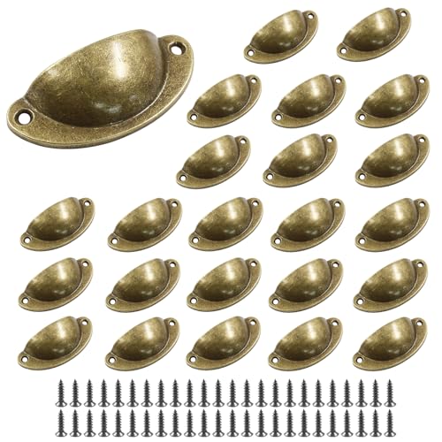 suiwotin 24pcs Antique Cup Drawer Pulls Brass Bronze Bin Cup Pulls Knobs Cabinet Pull Handles for Dresser Cupboard Closet Kitchen Furniture 32 Inch Length 26 Inch Hole Spacing - Image 1