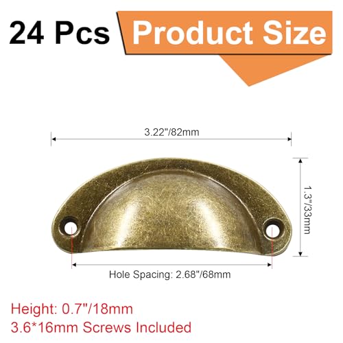 suiwotin 24pcs Antique Cup Drawer Pulls Brass Bronze Bin Cup Pulls Knobs Cabinet Pull Handles for Dresser Cupboard Closet Kitchen Furniture 32 Inch Length 26 Inch Hole Spacing - Image 3