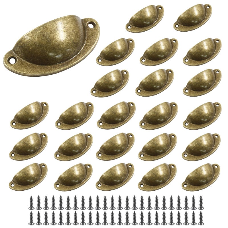 suiwotin 24pcs Antique Cup Drawer Pulls Brass Bronze Bin Cup Pulls Knobs Cabinet Pull Handles for Dresser Cupboard Closet Kitchen Furniture 32 Inch Length 26 Inch Hole Spacing - Image 2