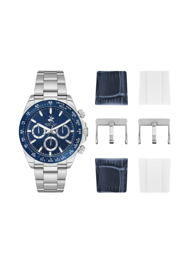 BEVERLY HILLS POLO CLUB Polo Club Men's Watch, Multi Function Display and Metal Strap - BP3608X.390, Silver