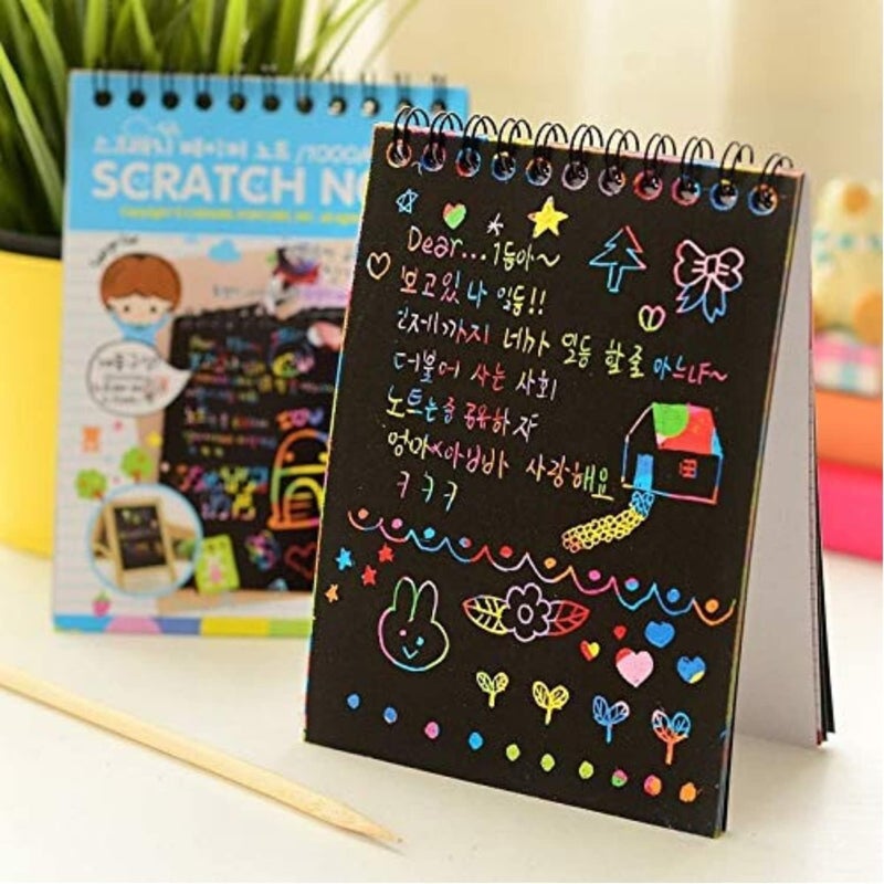 KRAFTMASTERS-ART.CRAFT.DESIGN KRAFTMASTERSA5 Kids Rainbow Scratch Book Magic Doodle Art Activity 5 Notebooks Or Note Pad of 8 Pages with One Stick for Arts and Crafts Kids Return Gift Multicolor Small Size Pack of 5  - Image 5