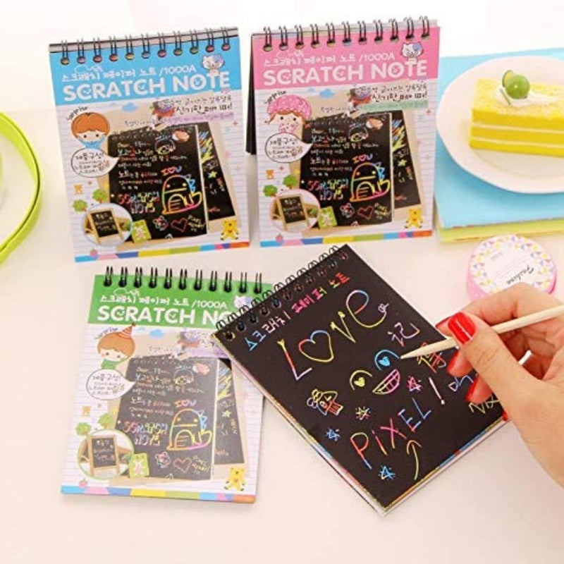 KRAFTMASTERS-ART.CRAFT.DESIGN KRAFTMASTERSA5 Kids Rainbow Scratch Book Magic Doodle Art Activity 5 Notebooks Or Note Pad of 8 Pages with One Stick for Arts and Crafts Kids Return Gift Multicolor Small Size Pack of 5  - Image 4