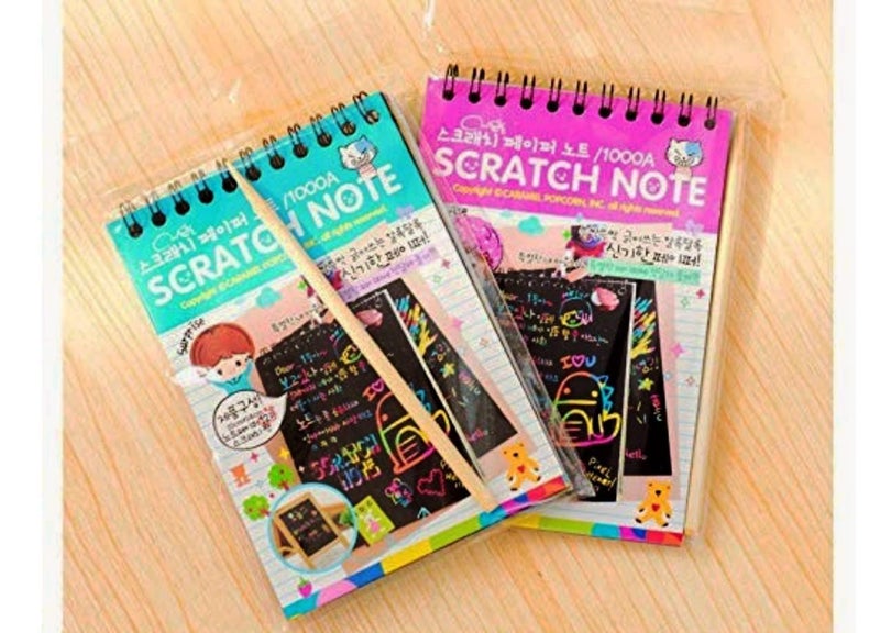 KRAFTMASTERS-ART.CRAFT.DESIGN KRAFTMASTERSA5 Kids Rainbow Scratch Book Magic Doodle Art Activity 5 Notebooks Or Note Pad of 8 Pages with One Stick for Arts and Crafts Kids Return Gift Multicolor Small Size Pack of 5  - Image 1