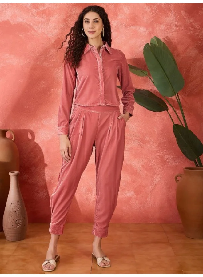 أيه كيه إس Peach Velvet Cord Set