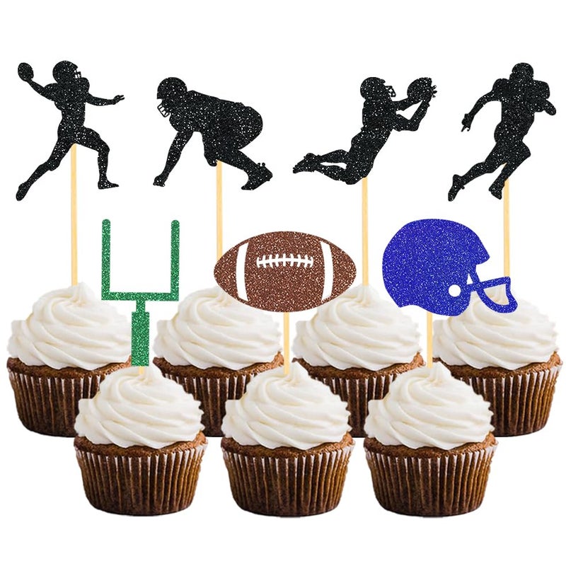 Moitkptt 35Pcs Glitter Football Cupcake Toppers - Football Party Decorations, Player & Theme Cake Toppers - Baby Shower Party Decorations - Image 1