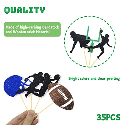 Moitkptt 35Pcs Glitter Football Cupcake Toppers - Football Party Decorations, Player & Theme Cake Toppers - Baby Shower Party Decorations - Image 3