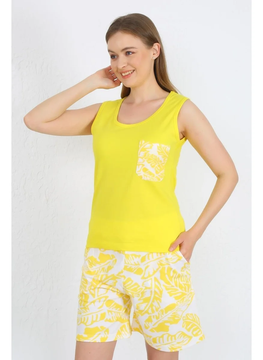 اكبينيز Women's Thick Strap Pocket Shorts Suit Yellow 3617