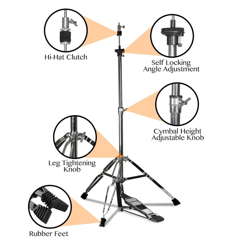 Softline Pro SP HH Double-Braced Hi-Hat Stand with Longboard Swiveling Footplate, Adjustable Precision Screw Dial, and Heavy Double-Braced Tripod (Hi Hat Stand) - Image 2