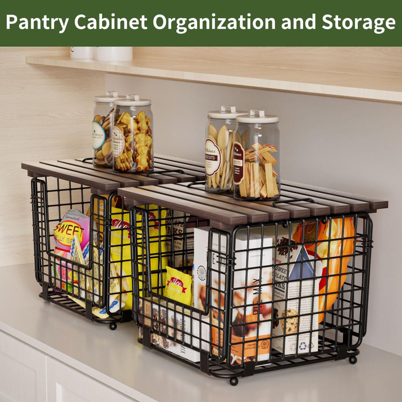 Ggiu Wire Storage Basket For Kitchen Pantry And Counter - Stackable Wire Organizing Bin For Produce Vegetable - Countertop Potato Onion Veggie Basket Brown - Image 2
