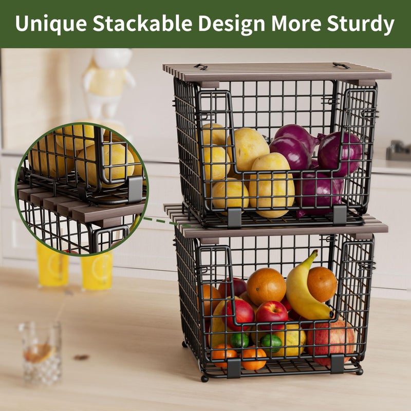 Ggiu Wire Storage Basket For Kitchen Pantry And Counter - Stackable Wire Organizing Bin For Produce Vegetable - Countertop Potato Onion Veggie Basket Brown - Image 3