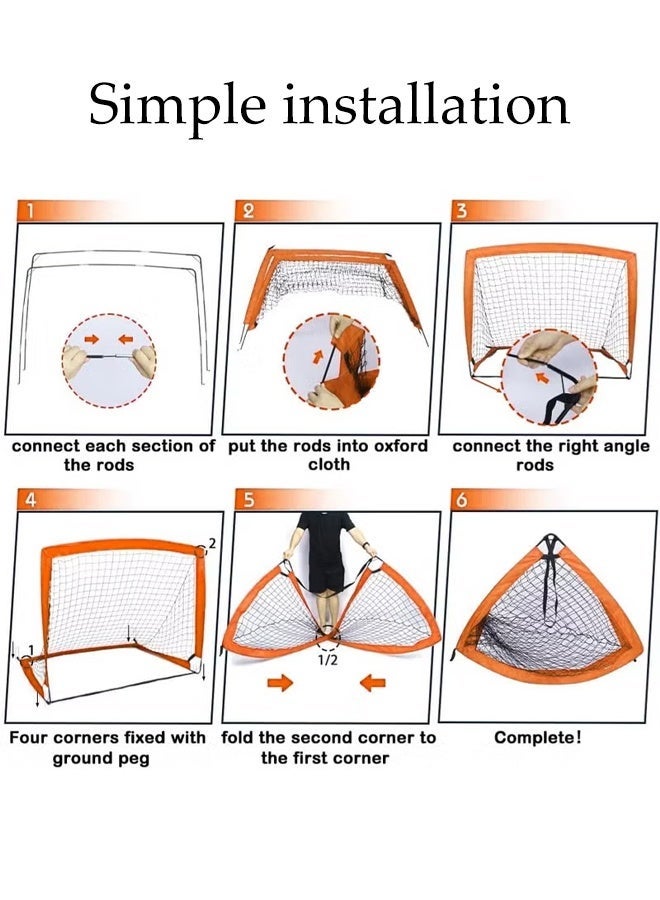 DUNISO Portable Soccer Ball Pit,Pop Up Backyard Goals with Carry Bag, Toddler Football Net for Garden and Outdoor Play,2 Pack Portable Soccer Goals for Kids(120x90 cm, Orange) - Image 5