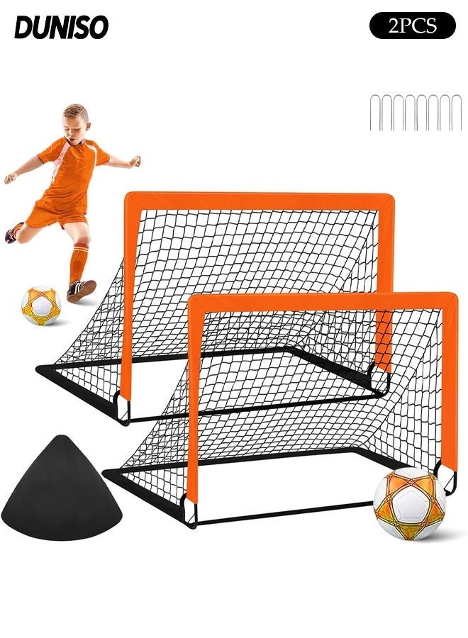 DUNISO Portable Soccer Ball Pit,Pop Up Backyard Goals with Carry Bag, Toddler Football Net for Garden and Outdoor Play,2 Pack Portable Soccer Goals for Kids(120x90 cm, Orange) - Image 1