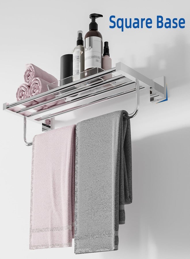 RUACQ 24inch Towel Racks for Bathroom, Square Base Towel Rack with Towel Bar, SUS 304 Stainless Steel Towel Shelf for House and Hotel, Wall Mounted, Heavy Duty (Chrome) - Image 2