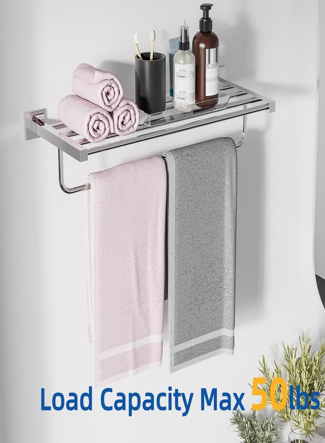 RUACQ 24inch Towel Racks for Bathroom, Square Base Towel Rack with Towel Bar, SUS 304 Stainless Steel Towel Shelf for House and Hotel, Wall Mounted, Heavy Duty (Chrome) - Image 3