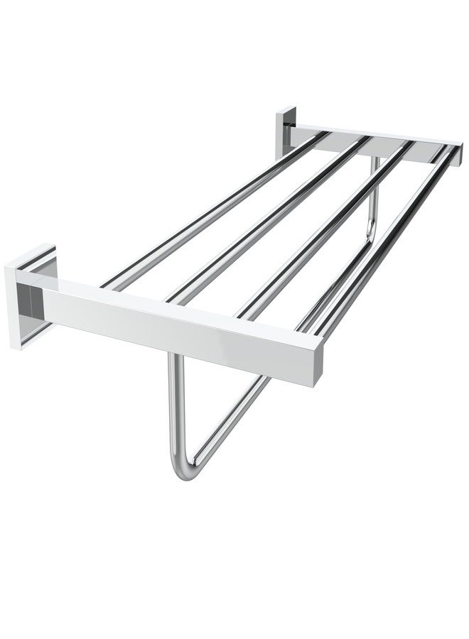 RUACQ 24inch Towel Racks for Bathroom, Square Base Towel Rack with Towel Bar, SUS 304 Stainless Steel Towel Shelf for House and Hotel, Wall Mounted, Heavy Duty (Chrome) - Image 1