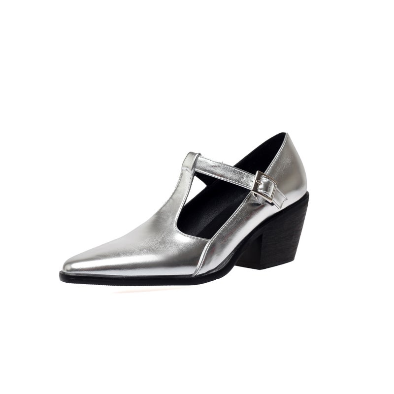 2024 Spring New Pointed High Heels 40-46 Western Thick Heel T-Buckle Women'S Shoes - Image 1