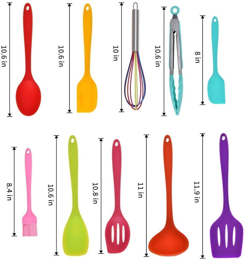 Ziaon Silicone Ultra Premium Silicone Kitchen Spatula Utensils Spoon Set and Silicon Spoon Rest, 10 Pieces Non-Toxic Hygienic Safety Heat Resistant_Black | BPA-Free | FDA Approved | - Multi Colour - Image 4